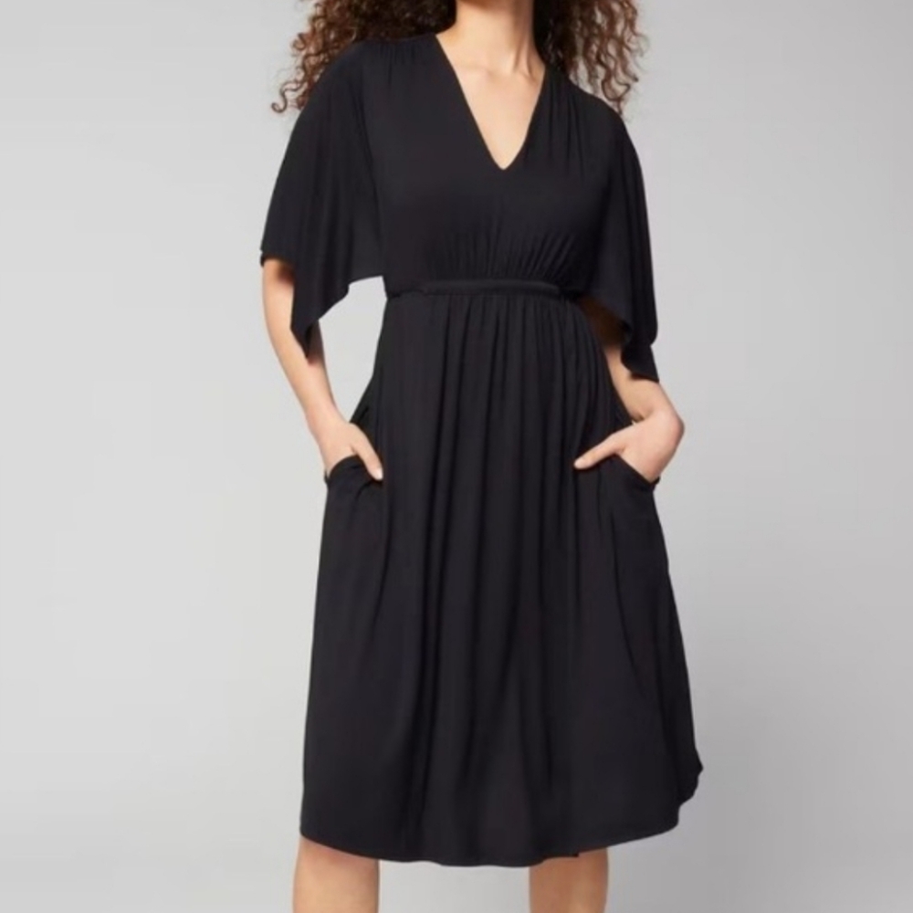 NWT Soma Soft Jersey Caftan Short Bra Dress Flutter Sleeve Black sz L